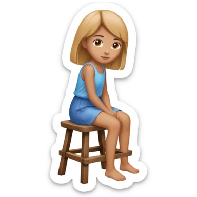 A vector emoji icon of a young girl sitting on a simple wooden stool. She is facing away from the viewer, with her back fully towards us sticker