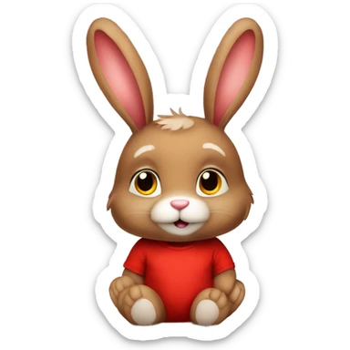 Cute Fluffy brown bunny rabbit teddy wearing red tshirt sitting  sticker