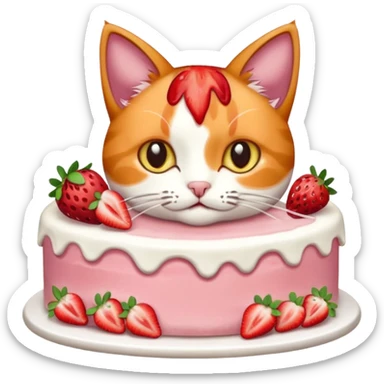 cat eating strawberry cake sticker