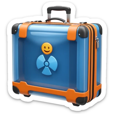 3D render of Suitcase Scan, X-Ray imaging aesthetic, translucent materials showing internal structure, orange and blue airport security style scan of a bag, medical scan style, emoji style, isolated on white background --v 6.0. sticker
