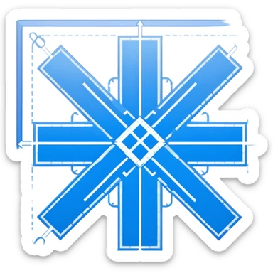 blue blueprint plan with white lines, dotted path, and X mark sticker