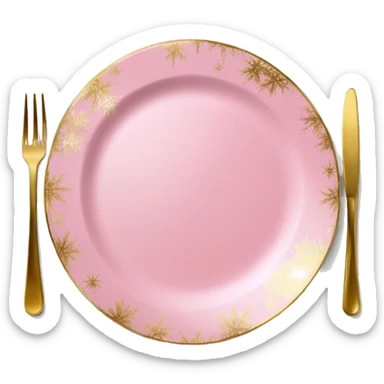 Realistic laying flat empty gold and pink christmas charger plate. sticker