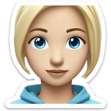 Chica joven rubia, ojos color azul, con suéter lululemon celeste sticker