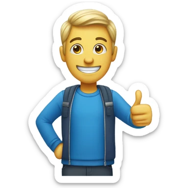 happy guy with blue clothes shows thumbs up sticker