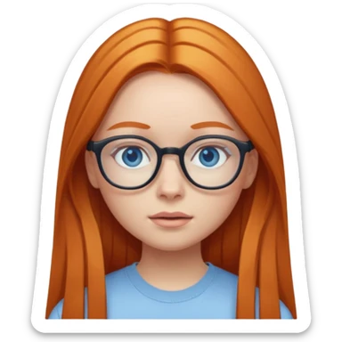 ginger girl with long straight hair, blue eyes, glasses, y2k clothes sticker