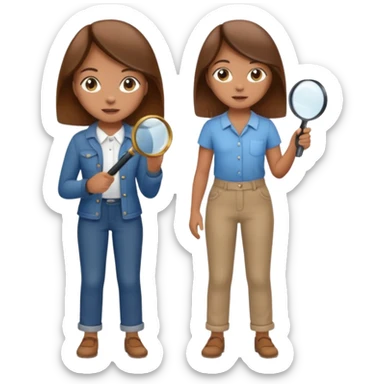 girl with a magnifying glass looking at pants sticker