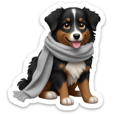 Small black australian shepherd dog wearing a knit scarf sticker