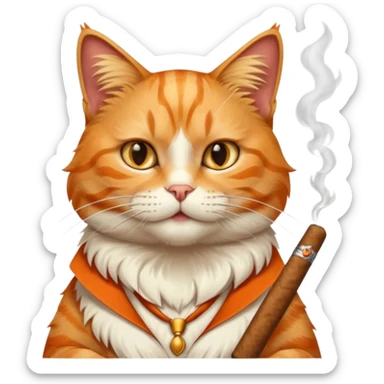 fluffy white and orange cat smoking a cigar sticker