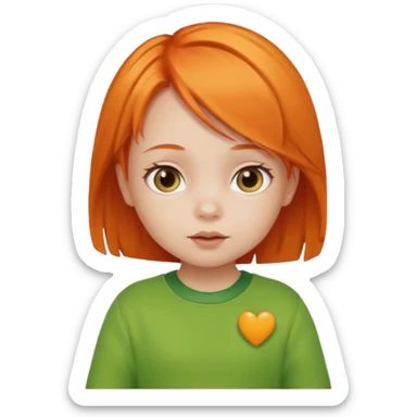 orange hair girl baby green outfit sticker