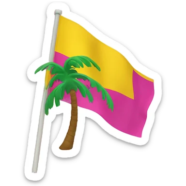 floptropica flag with a pink background and yellow stripes and there is a palm tree in the midle sticker
