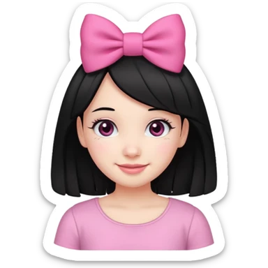 Girl with cute black  eyes  and black hair and pink bow in her side of her hair sticker