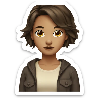 Girl brunette medium length hair brown eyes sticker