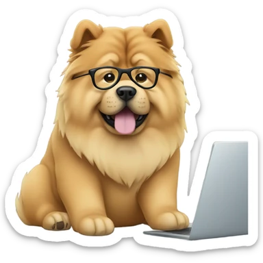 chow chow with glasses working on computer sticker