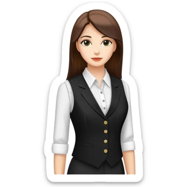 black formal women's vest with feminine cut, 3 buttons, tailored for women, sleeveless garment only sticker