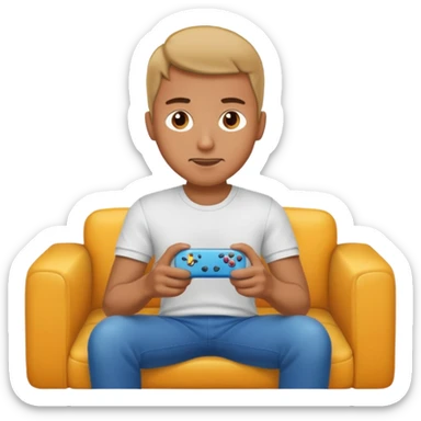 man playing video games on a sofa sticker