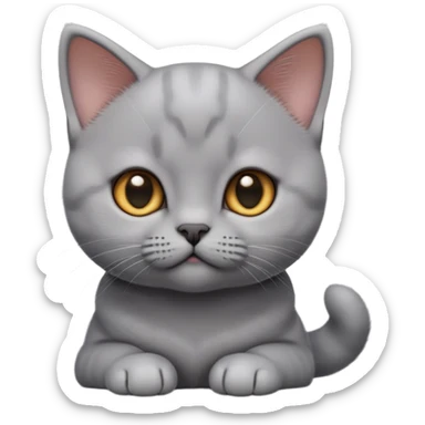 cinematic-cute-realistic british shorthair-kitten cat-portrait-emoji,-head-tilted-playfully-and-inquisitively,-sleek-solid-grey-fur,-simplified-yet-adorable-features,-highly-detailed,-glowing-with-a-warm,-friendly-glow sticker
