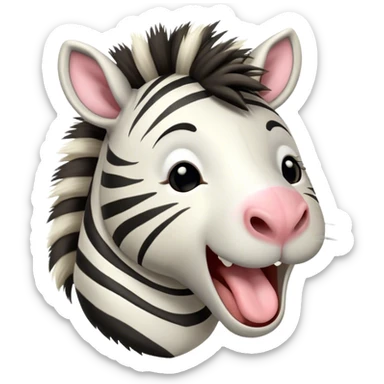 Cinematic Cute Yawning Zebra Portrait Emoji, Head tilted slightly with a dramatic, wide-open yawn, showcasing a soft, downy striped Fur with gently drooping ears and round eyes barely open in drowsy contentment, Simplified yet irresistibly adorable features, highly detailed, glowing with a soft, cozy glow, high shine, relaxed yet expressive, stylized with a touch of savannah charm, bright and endearing, soft glowing outline, capturing the essence of a sleepy yet affectionate zebra, so drowsy it feels like it could stretch out of the screen and curl up for a nap! sticker