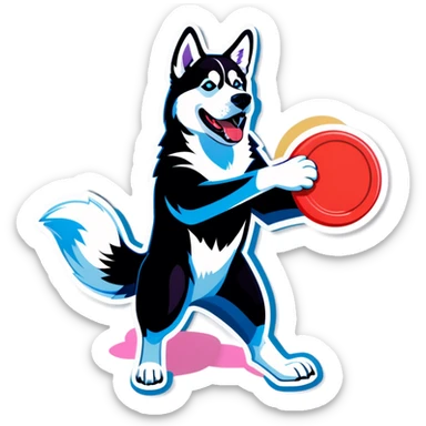 Husky catching a frisbee  sticker