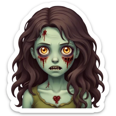 girl zombie with long dark bown wavy hair sticker