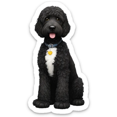 black labradoodle with small white  sticker
