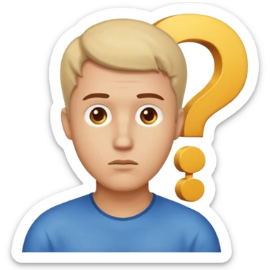 bust of a man with a question mark sticker