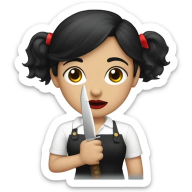 black haired girl with red lipstick and knife sticker