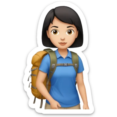 a white woman who has black short hair hiking  sticker