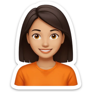 medium tone skin, dark hair, orange shirt, woman sticker