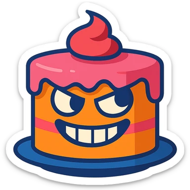 funny cake with a mischievous face sticker