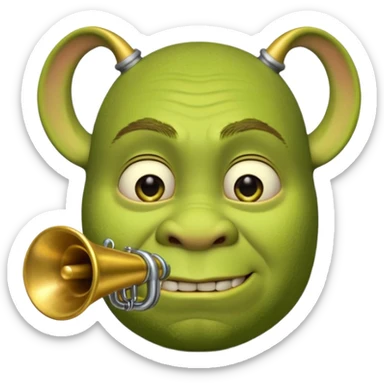 Shrek il a pas d'oreille juste deux tubes cylindriques verts, courts et épais, qui sortent horizontalement des côtés de la tête.
Chaque oreille ressemble à une petite trompette inversée : t en une embouchure circulaire parfaitement ronde à l’extrémité. sticker