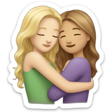 one blond and one brown hair girl hugging sticker