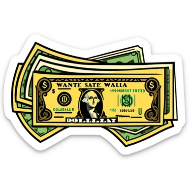 gold scale with dollar bills on one side and beauty products on the other side sticker