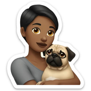 Lesbian woman Black short hair hugging a pug sticker