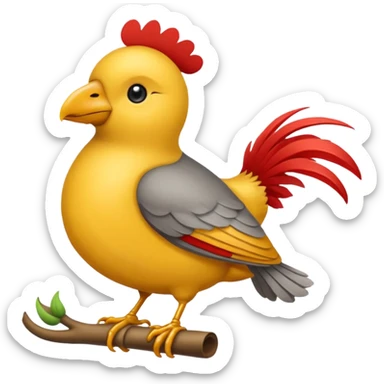 Calopsita com cabeça amarela, corpo cinza, topete, cauda longa e bochechas vermelhas sticker