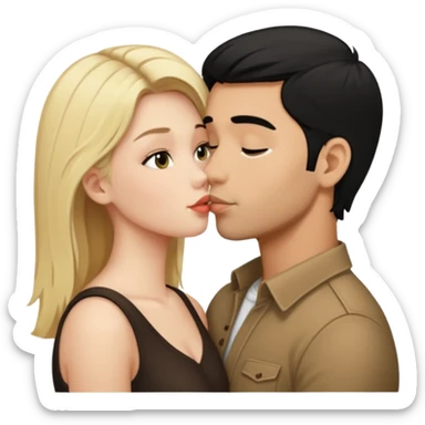 Blonde girl kissing black hair man sticker
