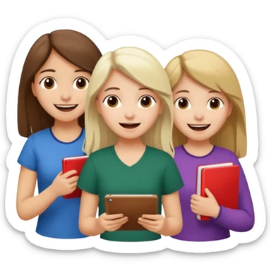 Mexican brown haired girl, white blond haired girl, and white brown haired girl all trying not to laugh while doing math sticker