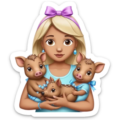 woman holding baby boars with ribbons and crystals sticker