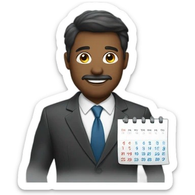 a man in a suit holding a calendar sticker