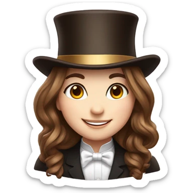 happy white girl - brown hair- magician- top hat sticker