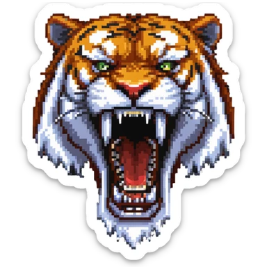 saber-toothed tiger with impossibly long fangs that are twice the length of its head, absurdly exaggerated canine teeth sticker