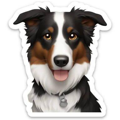 Savoy shepherd mix border collie, black white and brown (right side of the muzzle is white) sticker