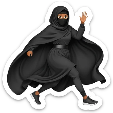 woman in a black niqab and oversized garments, running, dynamic pose sticker