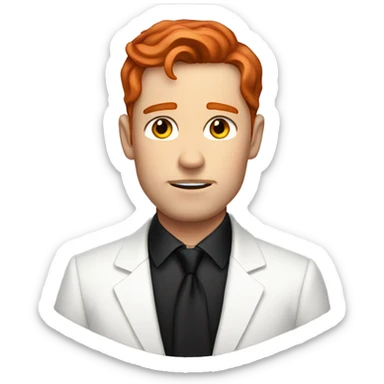 red hair man brown eyes black tie white suit crying sticker