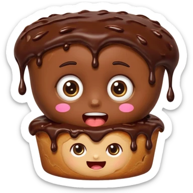 Rectangular chocolate mini pastry, slightly messy and squished, chocolate dripping, big round eyes, wide open mouth, playful surprised expression, text above: "ПАСТИЧКА", chibi style, Twitch emoji style, transparent background, colorful

 sticker