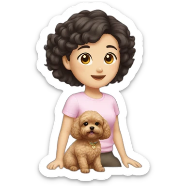 girl asian dark hair with golden maltipoo sticker