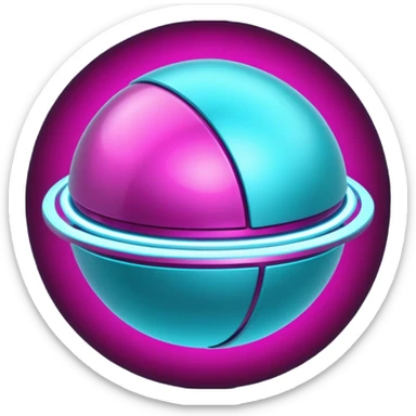 Futuristic Silvery cyber planet with glowing cyan and magentea sticker