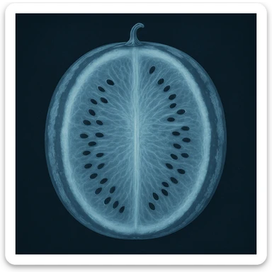 x-ray style illustration of a whole watermelon, revealing seeds and inner texture sticker