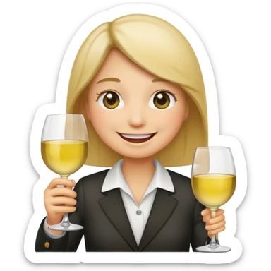 Smiling face emoji (not a person), blushing, holding white wine  sticker