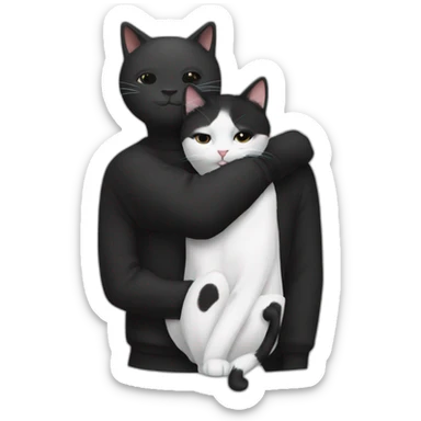 Black and white cat hug with a man ans a women sticker
