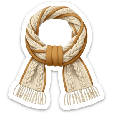 ivory cable-knit scarf emoji, isolated object, no person, folded not twisted, visible braided knit pattern like a knitted sweater, thick soft wool texture, light beige shadows, warm soft shading sticker